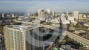 Aerial View Over Interstate Highway Leading to Downtown Tampa Florida