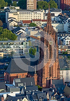 Aerial view over the Kaiserdom cathedral in Frankfurt photo