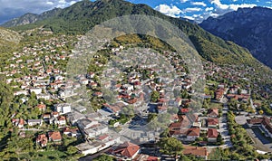 Aerial view over Konitsa town. Tymfi mount, Zagori, Epirus, Greece, Europe