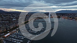 Aerial view over Lake Geneva in Switzerland. Geneva from above