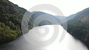 Aerial view over the lakes at Glendalough in the Wicklow mountains of Ireland