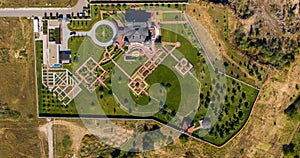 Aerial view over a large upscale luxury house in the suburb on a sunny summer day. Canada