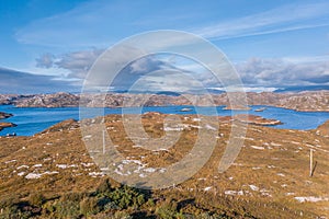 Aerial View over Loch Laxford Islands in Scotland