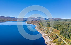 Aerial View over Loch Shin in Scottish Highlands