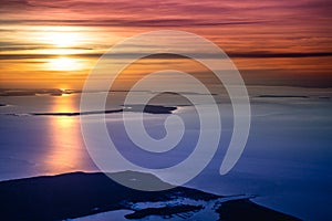 Aerial view over Long Island New York at sunset photo