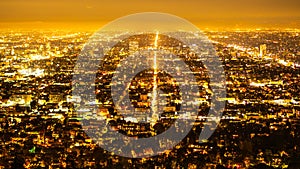 Aerial view over Los Angeles Downtown from Hollywood Hills