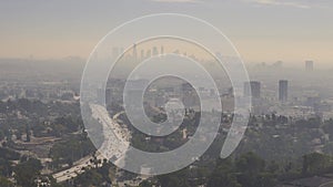 Aerial view over Los Angeles from Mulholland Drive - Los Angeles Drone footage