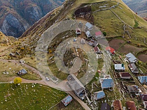 Aerial view over Lukomir village in remote Bosnia