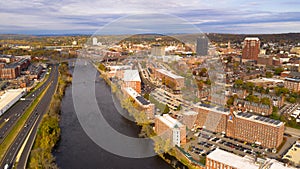 Aerial View Over Manchester New Hampshire Merrimack River