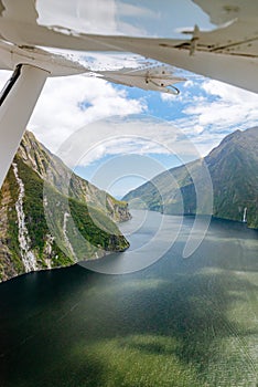 Aerial view over Milford Sound