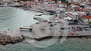 Aerial view over Monemvasia seaside city and the picturesque port in Lakonia, Greece