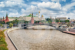 Aerial view over Moskva River and the Kremlin, Moscow, Russia