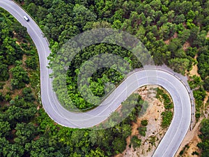 Aerial view over mountain road