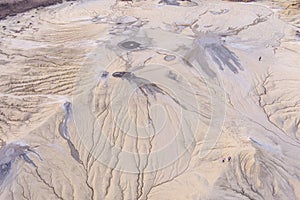 Aerial view over the muddy volcano Paclele Mici and Paclele Mari in Buzau county , natural park in Romania