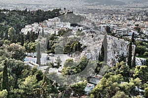 Aerial view over Nymphs Hill in Athens, Greece