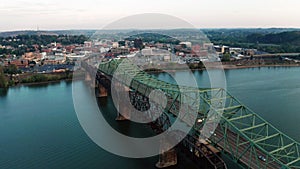 Aerial view over the Ohio River and downtown Parkersburg West Virginia