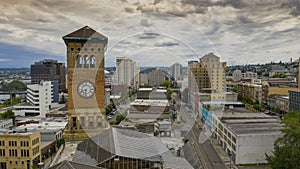 Aerial View Over The Old City Hall Clock Tower and Downtown Tacoma Washington photo