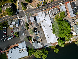 Aerial view over the old historic small town in New Hope Pennsylvania US