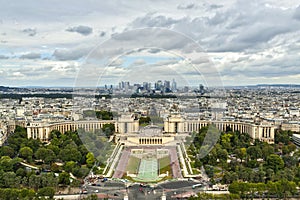 Aerial view over Paris, Trocadero and La Defence photo