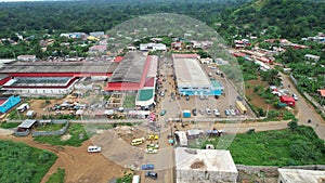 Aerial  view over people  at  Bobo Forro market, in Sao Tome