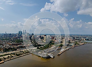 Aerial view over the Philadelphia downtown skyline with PA USA