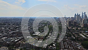 Aerial view over the Philadelphia downtown skyline with PA USA