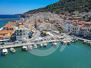 Aerial view over picturesque seaside town of Gytheio  Lakonia  Peloponnese  Greece