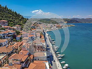 Aerial view over picturesque seaside town of Gytheio  Lakonia  Peloponnese  Greece