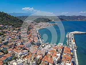 Aerial view over picturesque seaside town of Gytheio  Lakonia  Peloponnese  Greece