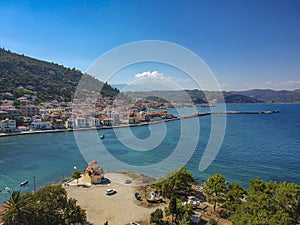 Aerial view over picturesque seaside town of Gytheio  Lakonia  Peloponnese  Greece