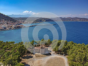 Aerial view over picturesque seaside town of Gytheio  Lakonia  Peloponnese  Greece