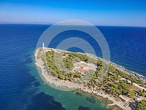 Aerial view over picturesque seaside town of Gytheio  Lakonia  Peloponnese  Greece