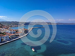 Aerial view over picturesque seaside town of Gytheio  Lakonia  Peloponnese  Greece