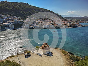 Aerial view over picturesque seaside town of Gytheio  Lakonia  Peloponnese  Greece