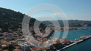 Aerial view over the picturesque seaside town of Gytheio, Lakonia, Peloponnese, Greece