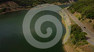 Aerial view over Pineview Reservoir Lake in Ogden, Utah, USA