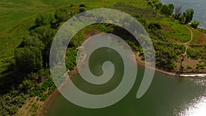 Aerial view over Pineview Reservoir Lake in Ogden, Utah, USA