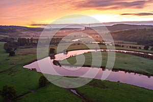 Aerial view over River Severn Bend at Sunrise