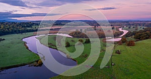 Aerial view over River Severn Meander at Sunrise