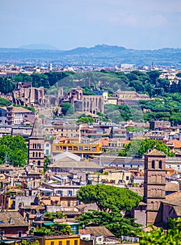 aerial view over rome taken from gianicolo hill. from this place man can see vittoriano monument, cupola of the pantheon