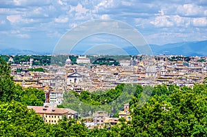 aerial view over rome taken from gianicolo hill. from this place man can see vittoriano monument, cupola of the pantheon
