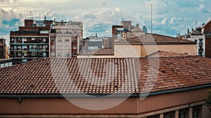 Aerial view over the rooftops of the Eixample district in Barcelona, Catalonia, Spain