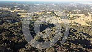 Aerial view over the rural farmland of Kurrajong panning towards Grose Vale