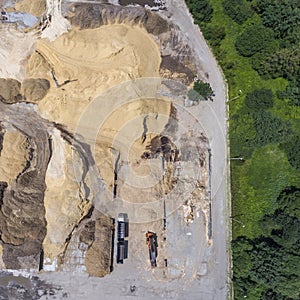 Aerial view over the sandpit. Industrial place in Poland.