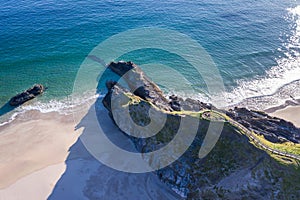 Aerial View Over Sango Bay View Point in Scotland