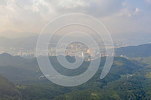 an Aerial view over Shatin, Shung Mun River,  with fine weather