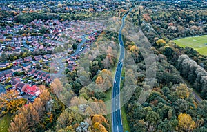 Aerial View over Suburban Area in UK