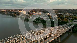 Aerial View Over The Town and Waterfront of Jefferson City Missouri