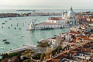 Aerial view over Venice, Santa Maria della Salute