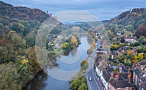 Aerial View over Victorian Town at Autumn